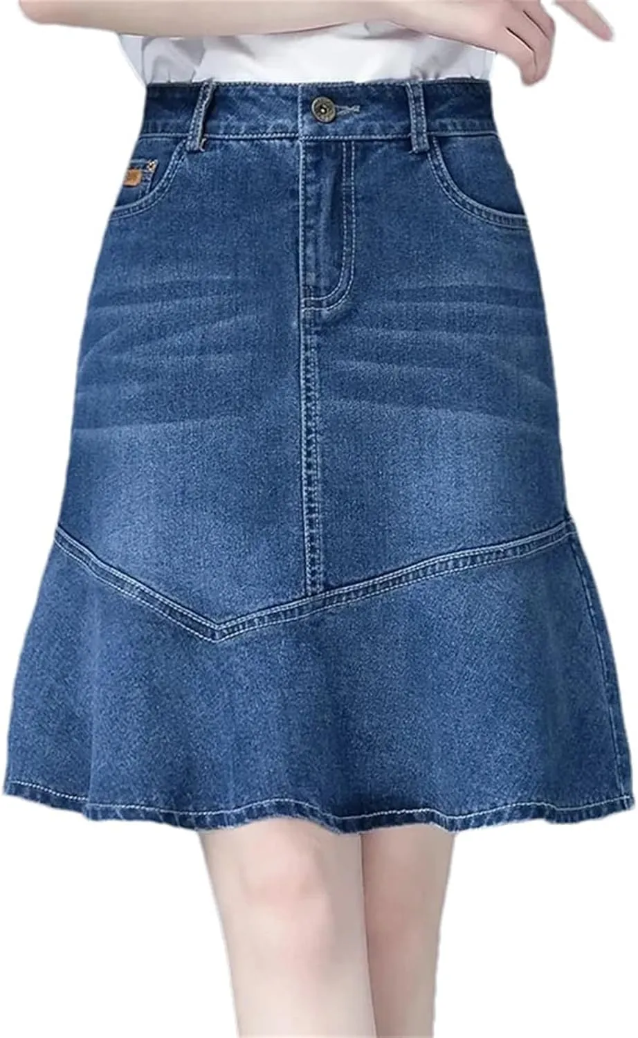 Women Summer High-Waisted Ruffle A-Line Jeans Skirt Ladies Package HIPS Fishtail Mini Skirts