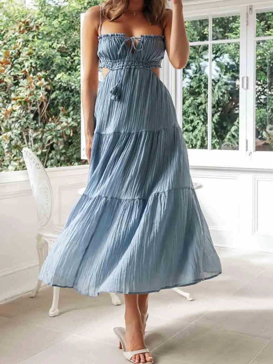 Women Y2k Bodycon Long Maxi Dress Spaghetti Strap Cutout Backless Clubwear