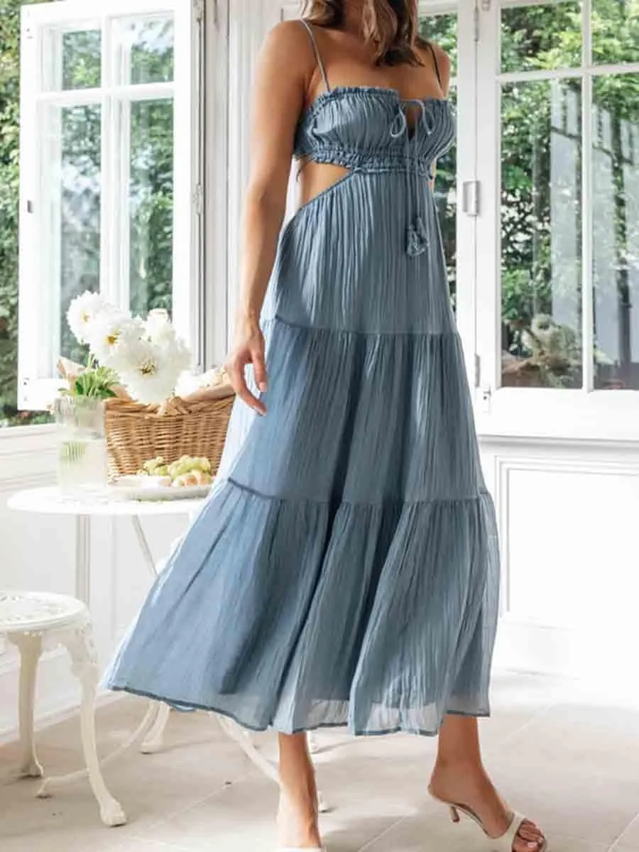 Women Y2k Bodycon Long Maxi Dress Spaghetti Strap Cutout Backless Clubwear