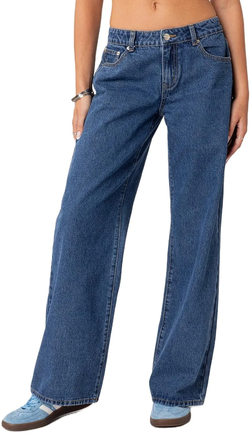 Women Y2k Straight Leg Jeans Pants High Waist Pockets Loose Fit Denim Trousers Streetwear