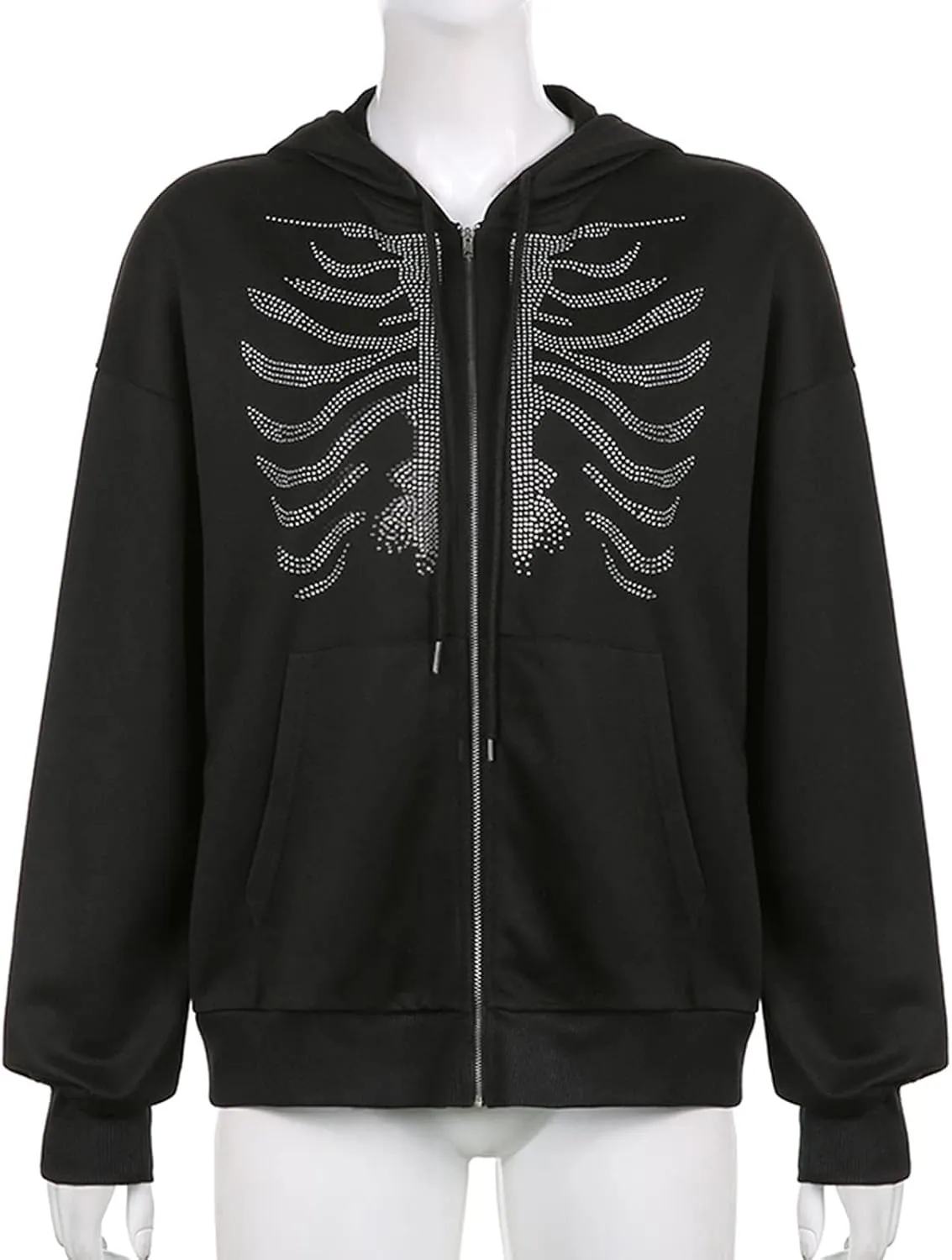 Women Zip Up Hoodie Casual Long Sleeve Y2K Vintage Graphic Aesthetic Sweatshirts Top E-Girl 90s Streetwear Jacket