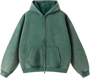 Womens and Mens Zip Up Hoodies Vintage Acid Wash Oversized Sweatshirts Hooded Sweatshirt Streetwear