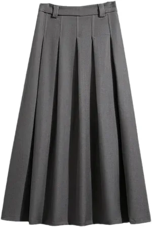 Womens Autumn Winter Casual High Waist Slim A-Line Long Pleated Skirts Office Lady Basics Skirt
