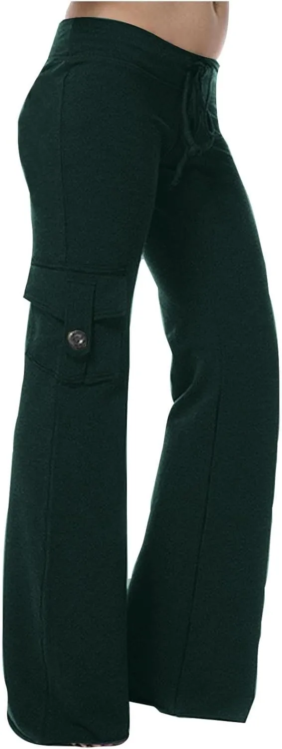 Womens Cargo Pants with Pockets Wide Leg Yoga Pants Casual High Waist Stretch Bootcut Workout Leggings Gym Sweatpants