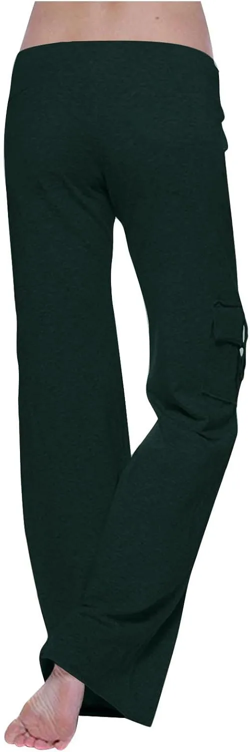 Womens Cargo Pants with Pockets Wide Leg Yoga Pants Casual High Waist Stretch Bootcut Workout Leggings Gym Sweatpants