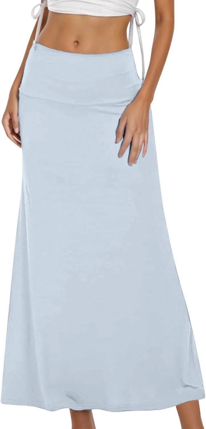 Women's Casual Ruched Stretchy High Waist A Line Skirt Flared Midi Skirt Leather Skirt for Women with Zipper