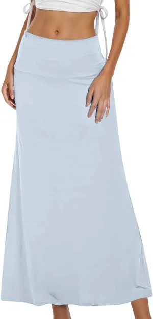 Women's Casual Ruched Stretchy High Waist A Line Skirt Flared Midi Skirt Leather Skirt for Women with Zipper