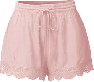Womens Casual Shorts Drawstring Elastic Waist Summer Beach Shorts Quick-Dry Running Shorts