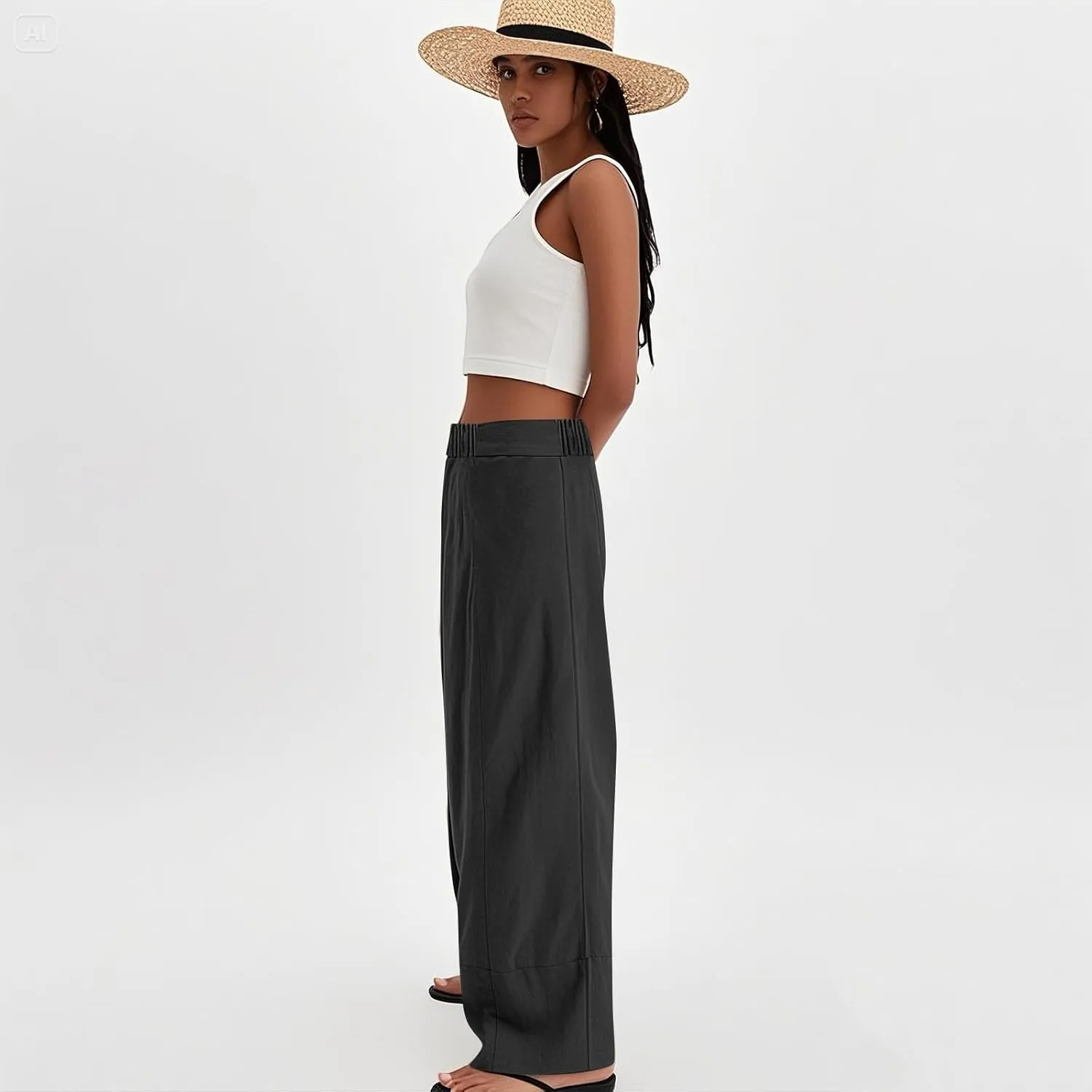 Women's Cotton Linen Palazzo Pants Summer Baggy Casual Wide Leg Pants High Waisted Flowy Lounge Trousers with Pockets
