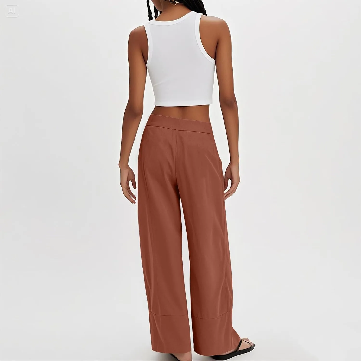 Women's Cotton Linen Palazzo Pants Summer Baggy Casual Wide Leg Pants High Waisted Flowy Lounge Trousers with Pockets