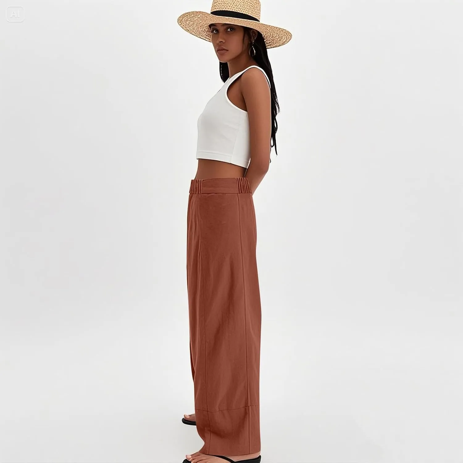 Women's Cotton Linen Palazzo Pants Summer Baggy Casual Wide Leg Pants High Waisted Flowy Lounge Trousers with Pockets