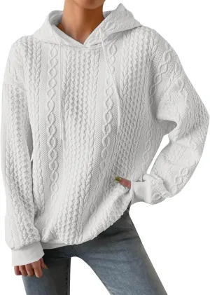 Womens Essentials Hoodie Oversized Cable Knit Hoodies Casual Long Sleeve Drawstring Pullover Sweater Fall Outfits 2024