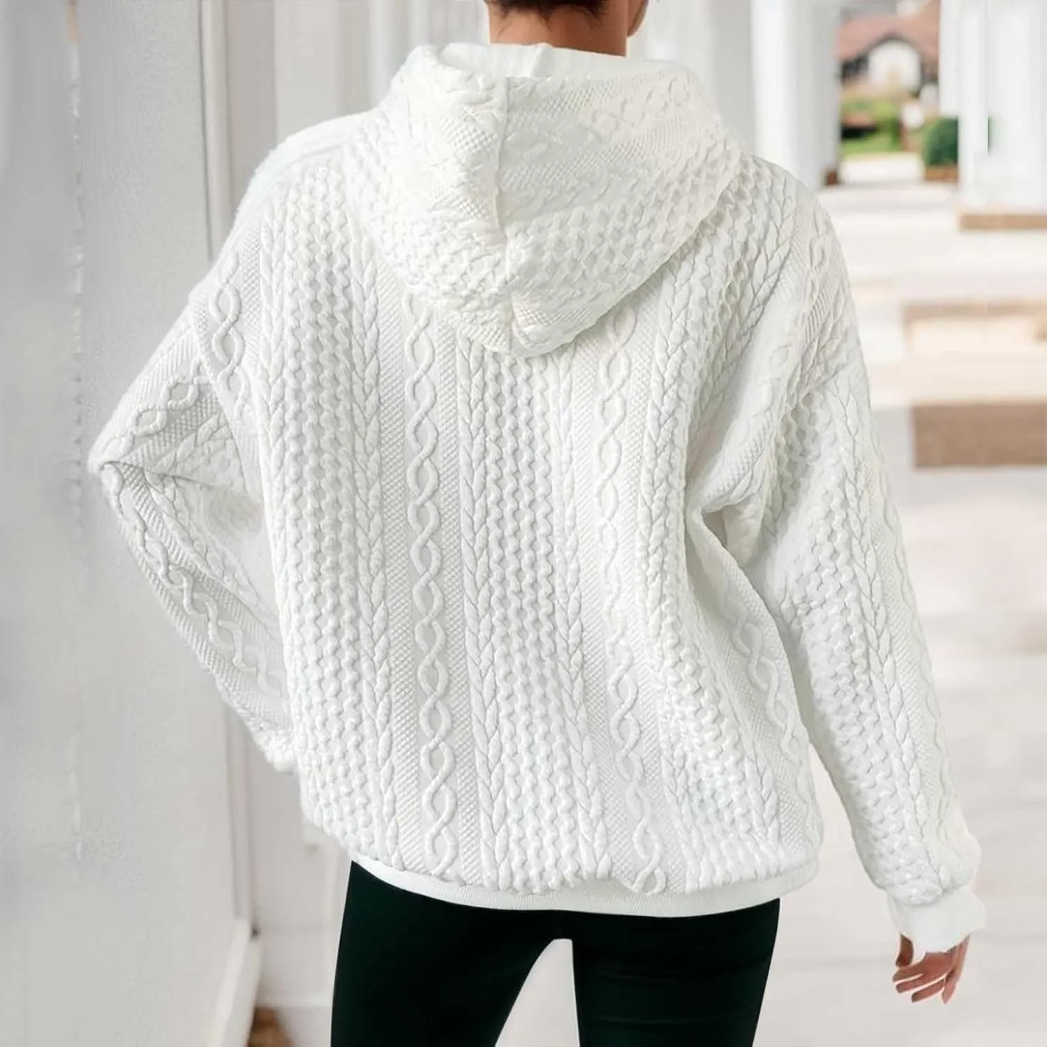 Womens Essentials Hoodie Oversized Cable Knit Hoodies Casual Long Sleeve Drawstring Pullover Sweater Fall Outfits 2024