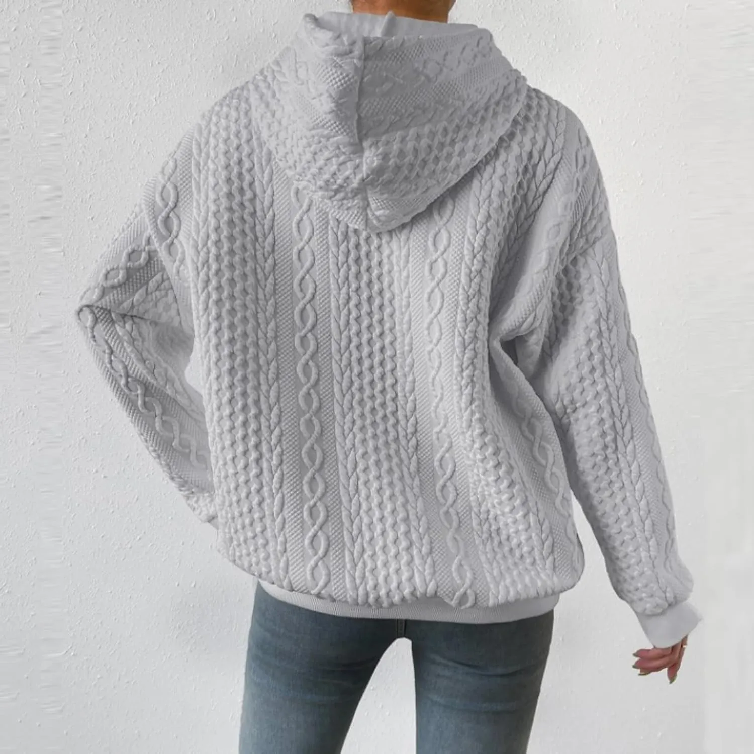 Womens Essentials Hoodie Oversized Cable Knit Hoodies Casual Long Sleeve Drawstring Pullover Sweater Fall Outfits 2024