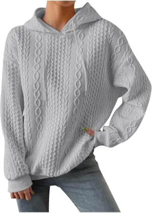 Womens Essentials Hoodie Oversized Cable Knit Hoodies Casual Long Sleeve Drawstring Pullover Sweater Fall Outfits 2024