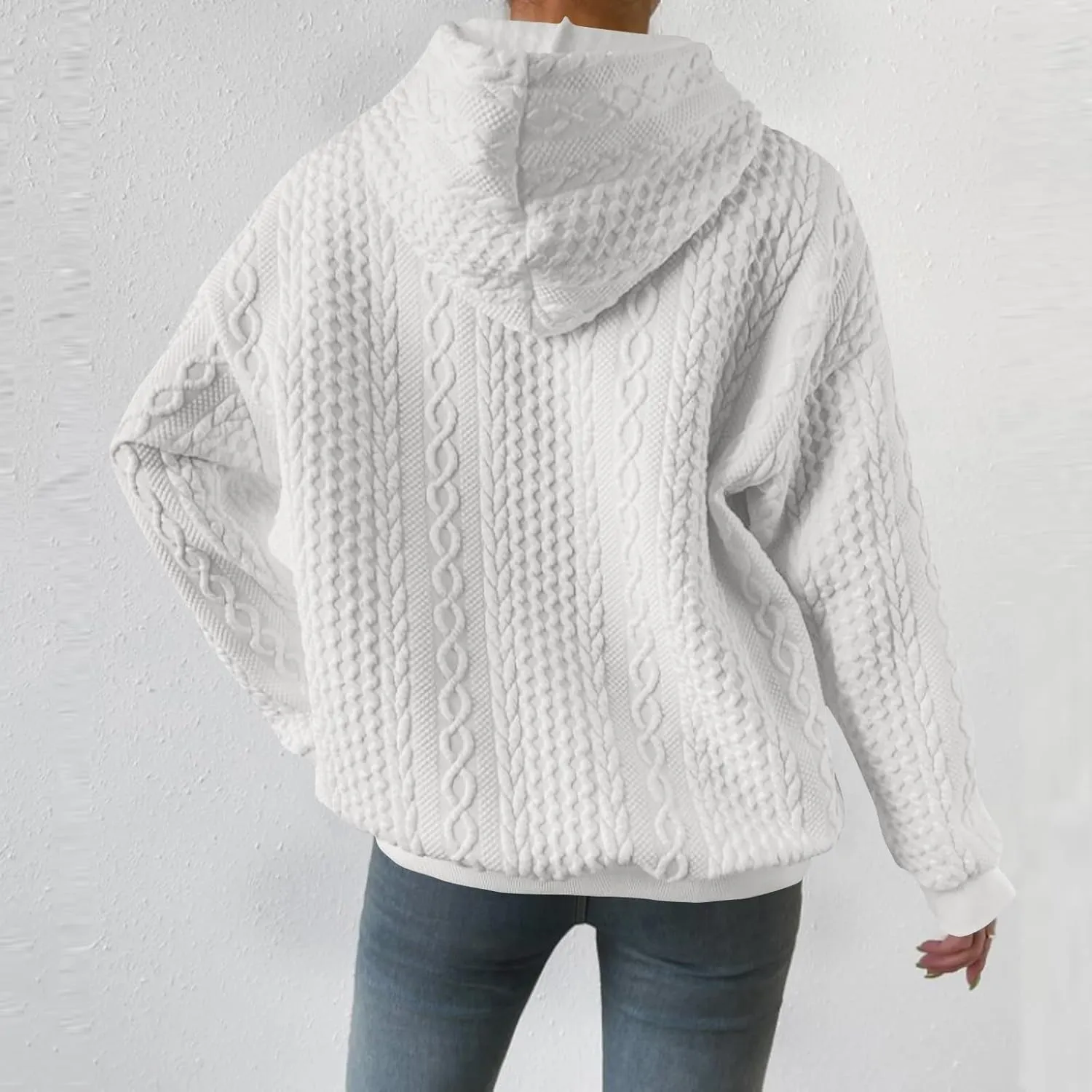 Womens Essentials Hoodie Oversized Cable Knit Hoodies Casual Long Sleeve Drawstring Pullover Sweater Fall Outfits 2024