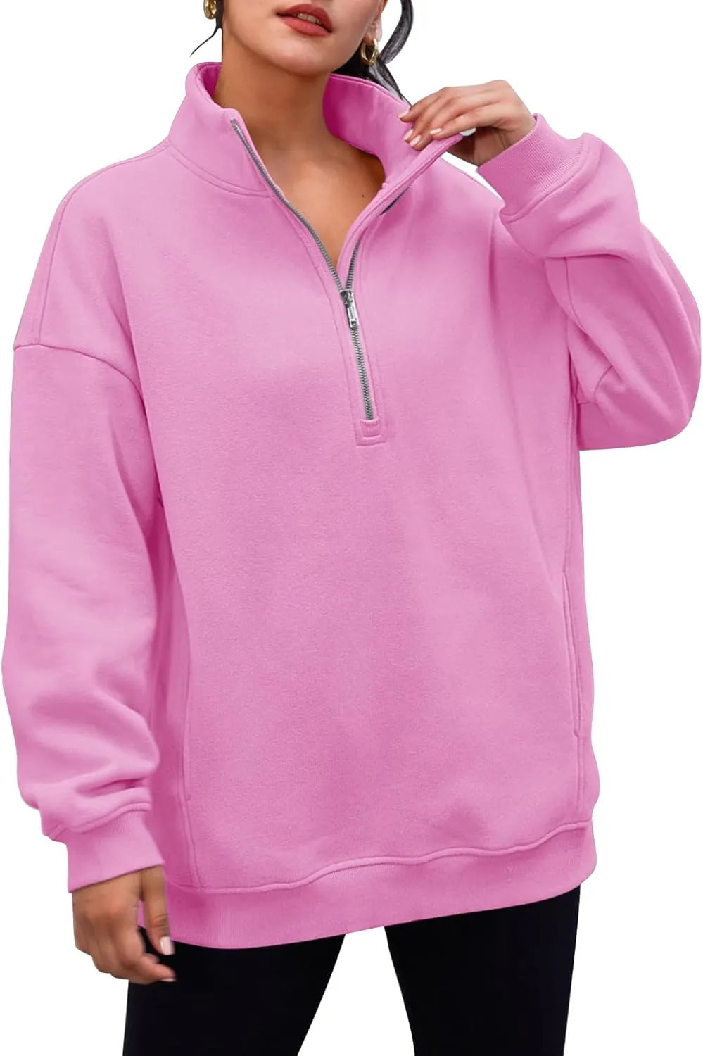 Women's Half Zip Oversized Sweatshirts Fleece Pullover Long Sleeve Hoodies Casual with Pockerts Fall winter