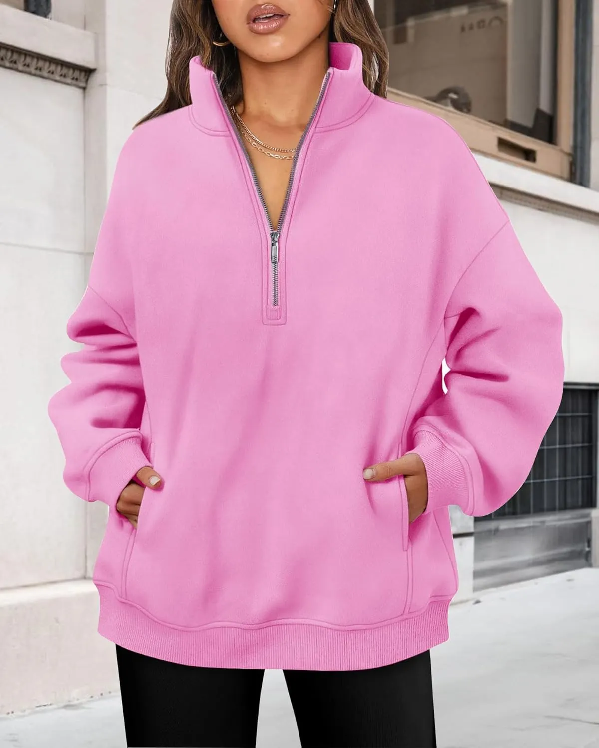 Women's Half Zip Oversized Sweatshirts Fleece Pullover Long Sleeve Hoodies Casual with Pockerts Fall winter