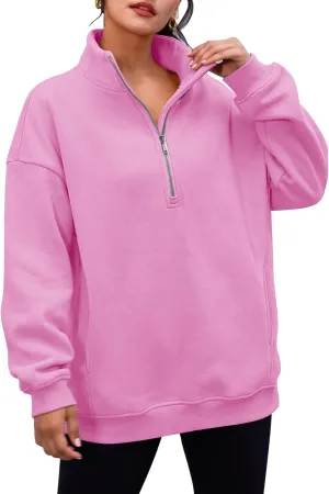Women's Half Zip Oversized Sweatshirts Fleece Pullover Long Sleeve Hoodies Casual with Pockerts Fall winter