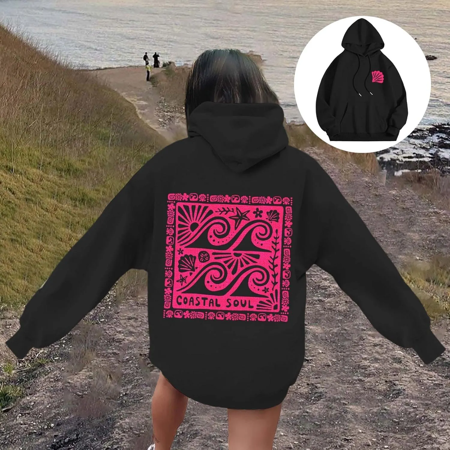 Women's Oversized Sweatshirt Graphic Hoodies Casual Long Sleeve Loose Pullover Tops with Pocket