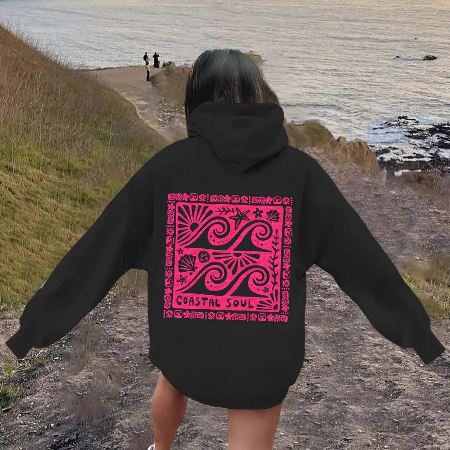 Women's Oversized Sweatshirt Graphic Hoodies Casual Long Sleeve Loose Pullover Tops with Pocket