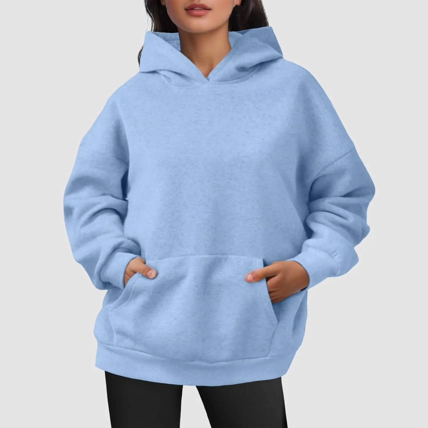 Women's Oversized Sweatshirts Casual Long Sleeve Solid Color Fleece Pullover Hoodies Loose Fall Hooded Sweatshirts