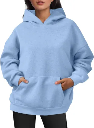 Women's Oversized Sweatshirts Casual Long Sleeve Solid Color Fleece Pullover Hoodies Loose Fall Hooded Sweatshirts