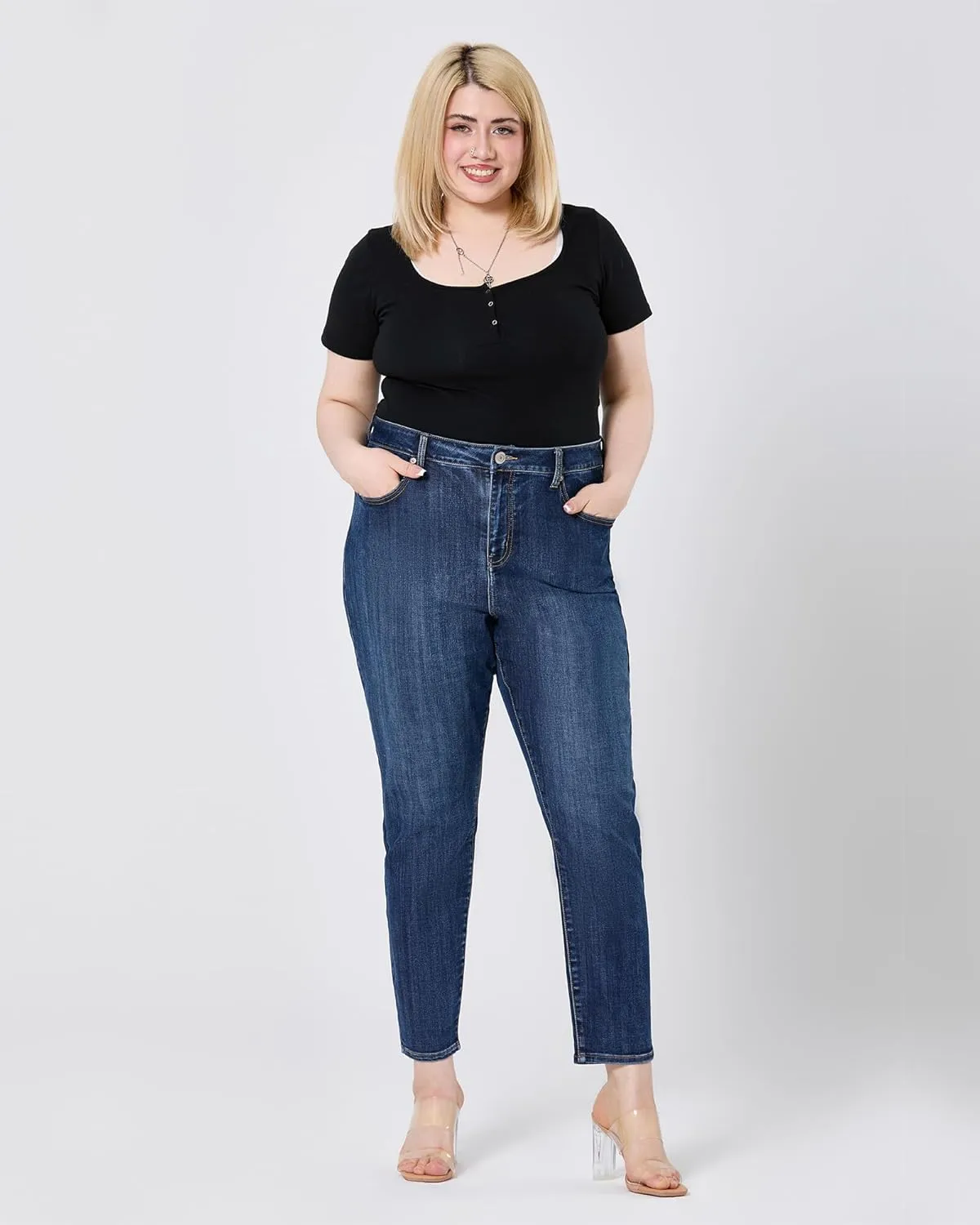 Women's Plus Size Jeans High Rise Skinny Stretchy Jean with Pockets Tummy Control Denim Pants Trendy
