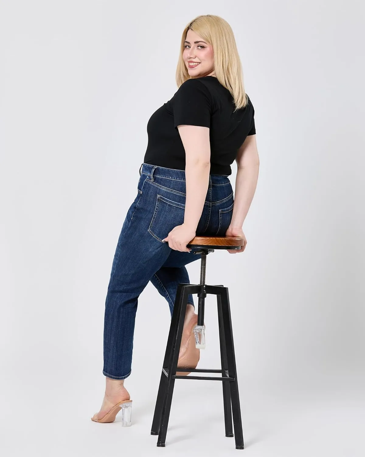 Women's Plus Size Jeans High Rise Skinny Stretchy Jean with Pockets Tummy Control Denim Pants Trendy