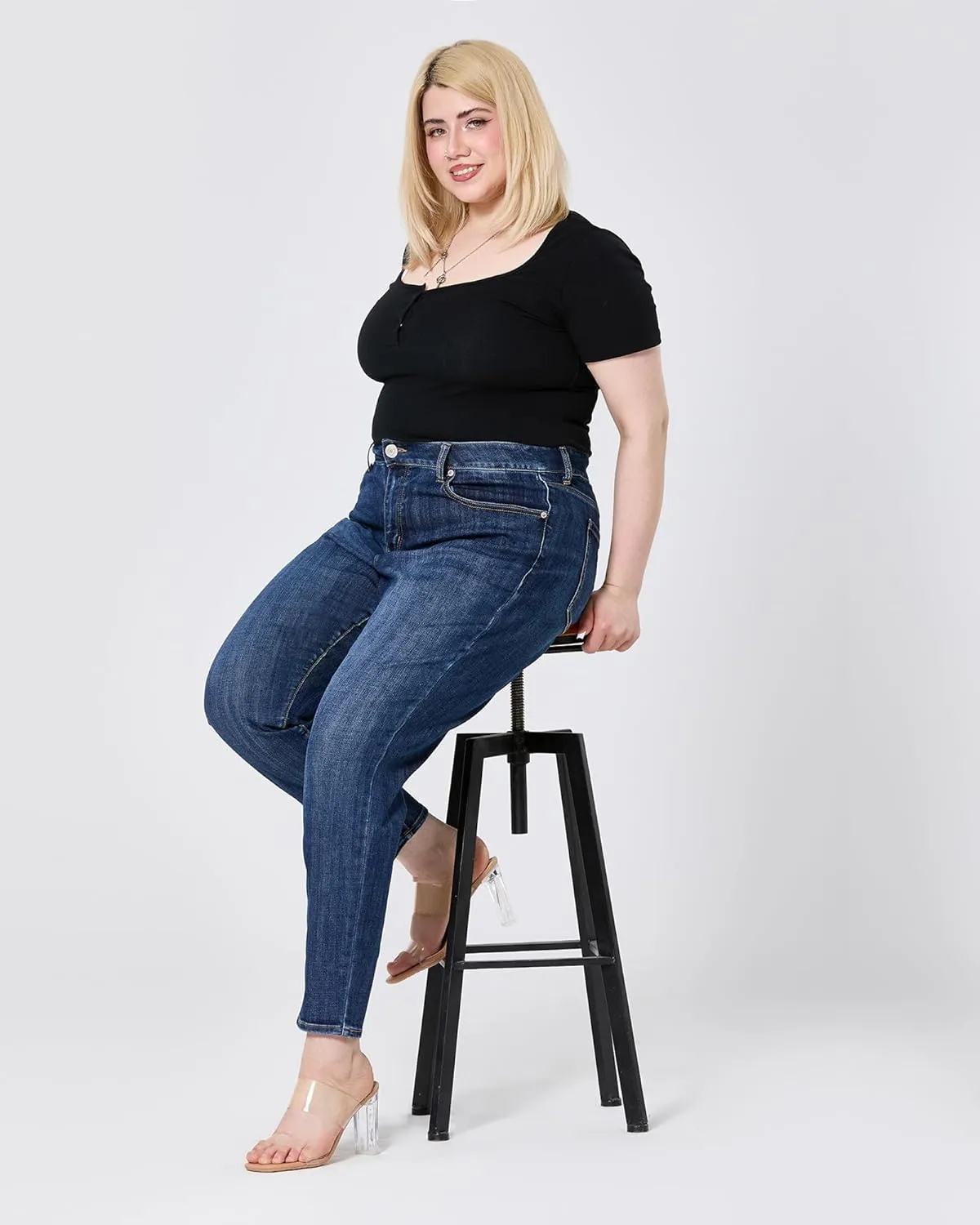 Women's Plus Size Jeans High Rise Skinny Stretchy Jean with Pockets Tummy Control Denim Pants Trendy
