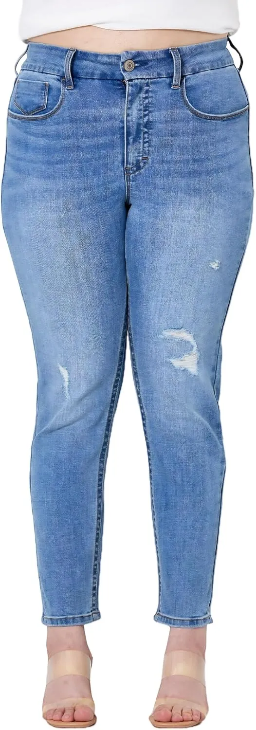 Women's Plus Size Jeans Skinny High Waisted Ripped Stretchy Jean with Pockets Tummy Control Denim Pants Trendy