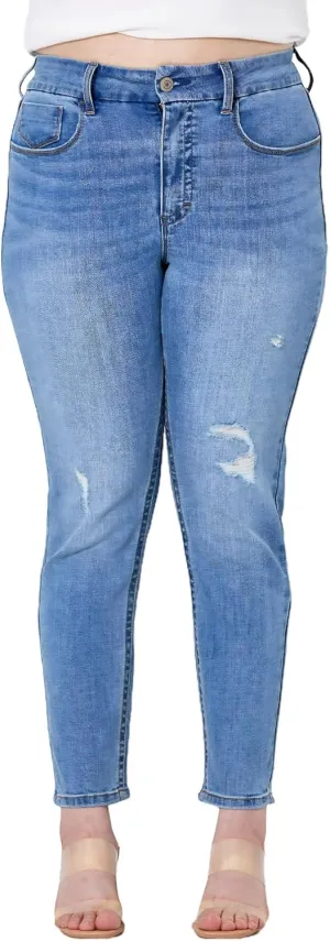 Women's Plus Size Jeans Skinny High Waisted Ripped Stretchy Jean with Pockets Tummy Control Denim Pants Trendy