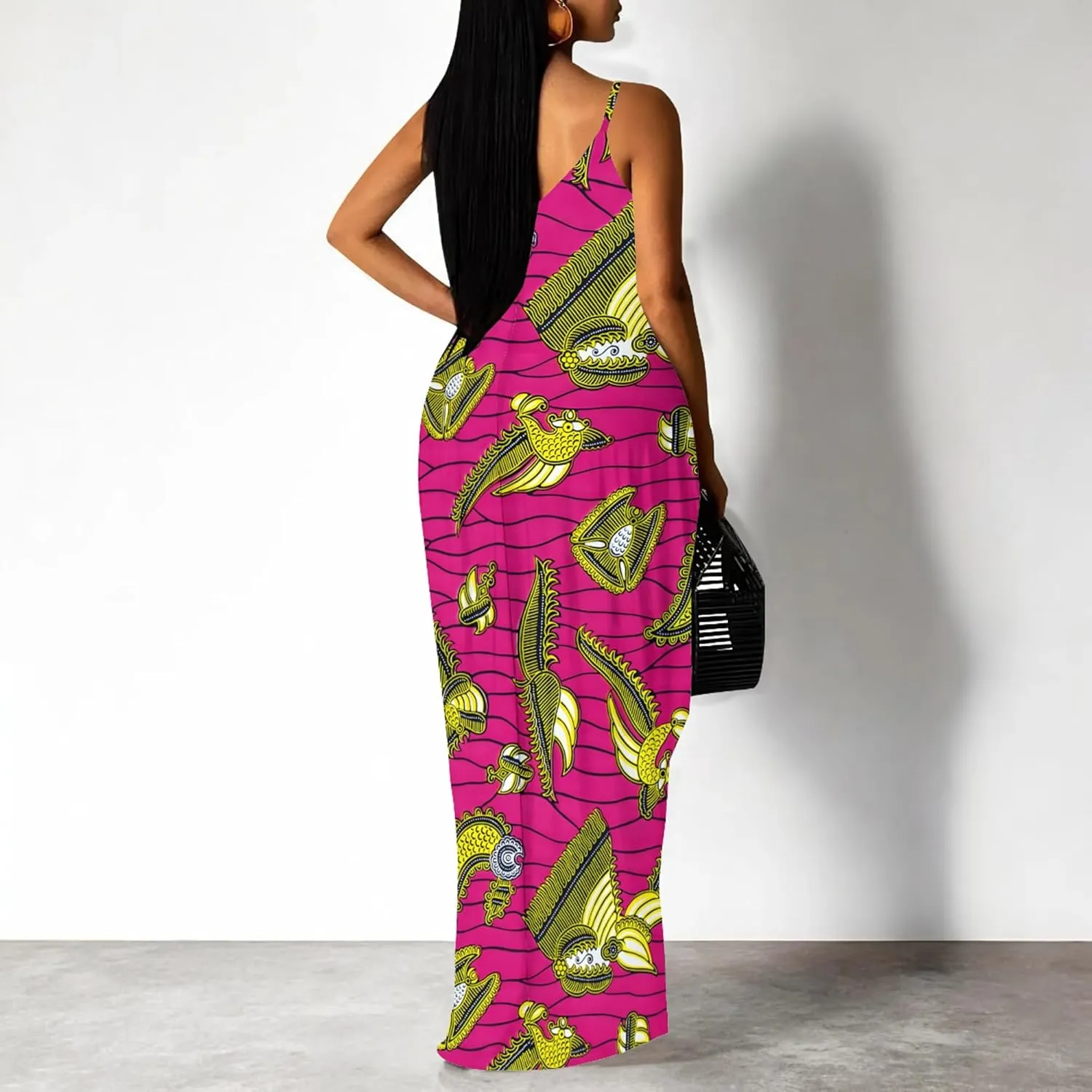 Women's Plus Size Summer Dresses Spaghetti Print Midi Dresses Long Loose Sundresses