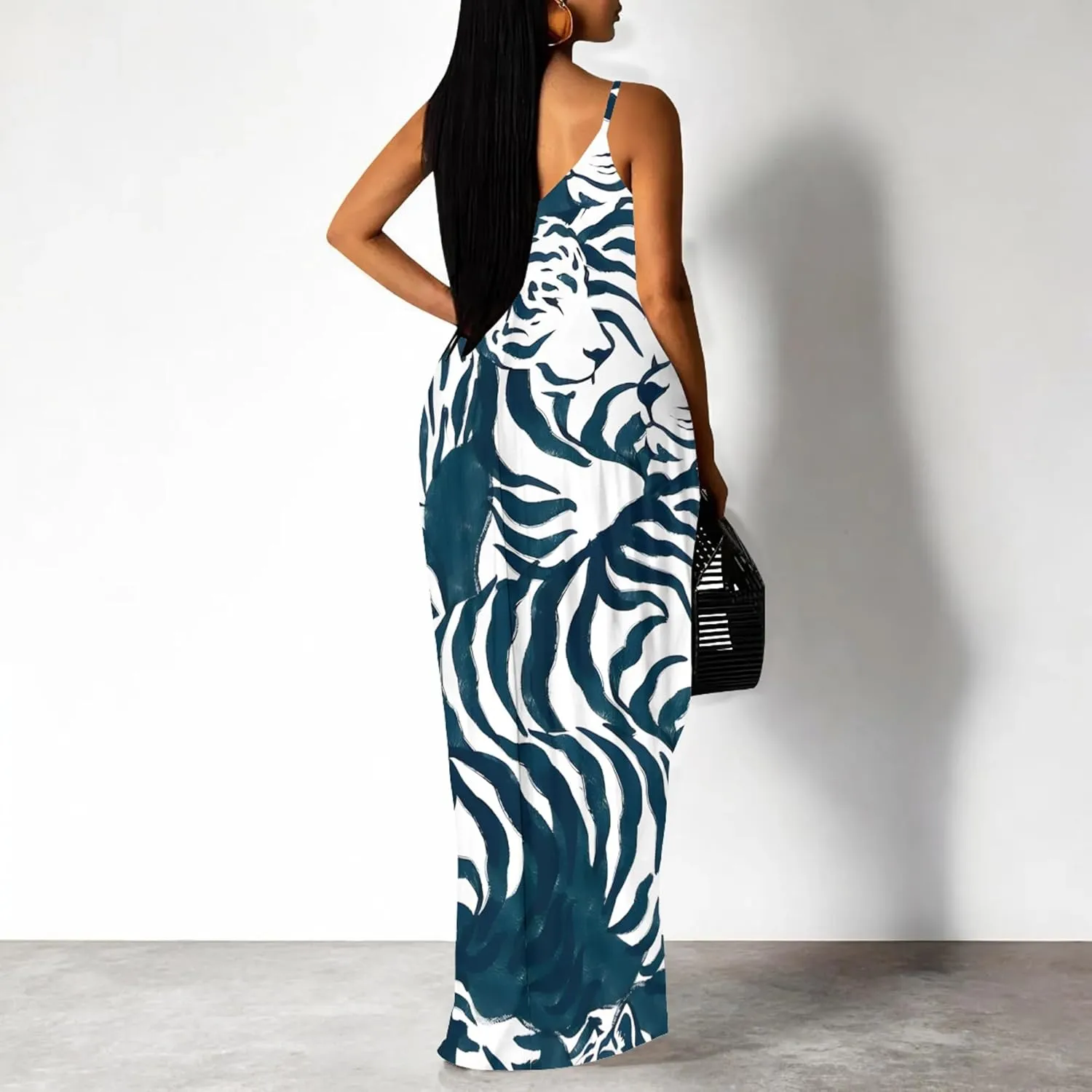 Women's Plus Size Summer Dresses Spaghetti Print Midi Dresses Long Loose Sundresses