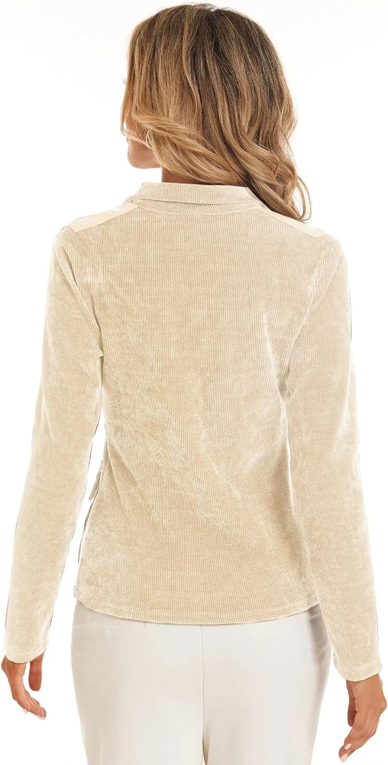 Women's Stand Collar Zip up Long Sleeve Jacket with Pockets