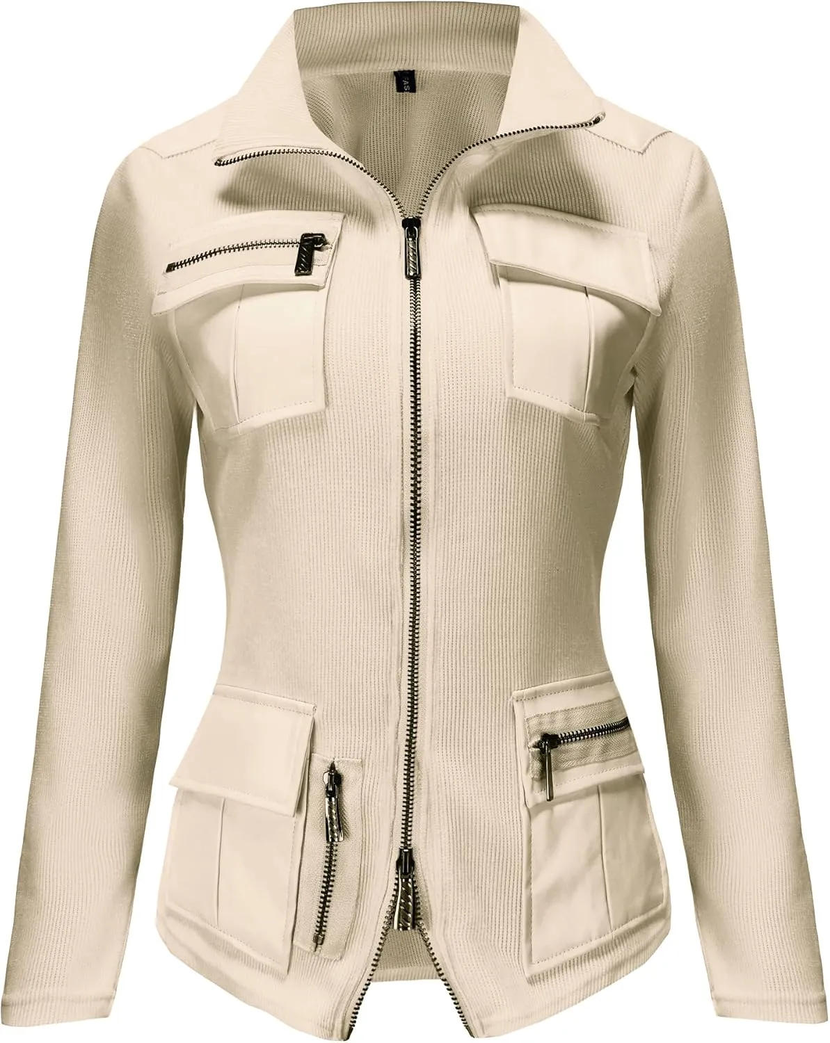 Women's Stand Collar Zip up Long Sleeve Jacket with Pockets
