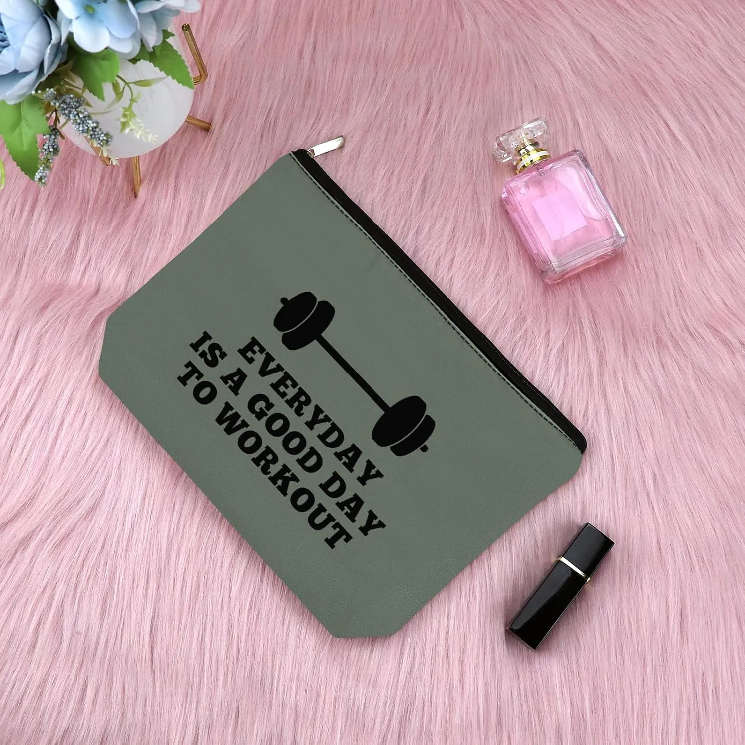 Workout Gift for Women Makeup Bag Weightlifting Fitness Gift Trainer Bodybuilding Gift Dumbbell Cosmetic Bag Inspirational Gift for Sister Friends Christmas Birthday Gift for Athletic CoachGray