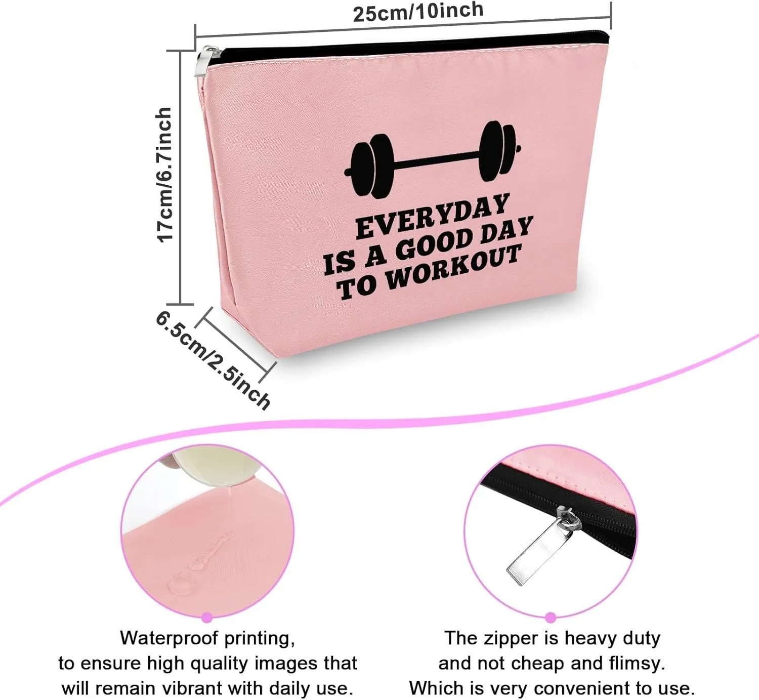 Workout Gift for Women Makeup Bag Weightlifting Fitness Gift Trainer Bodybuilding Gift Dumbbell Cosmetic Bag Inspirational Gift for Sister Friends Christmas Birthday Gift for Athletic CoachPink