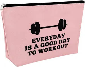Workout Gift for Women Makeup Bag Weightlifting Fitness Gift Trainer Bodybuilding Gift Dumbbell Cosmetic Bag Inspirational Gift for Sister Friends Christmas Birthday Gift for Athletic CoachPink