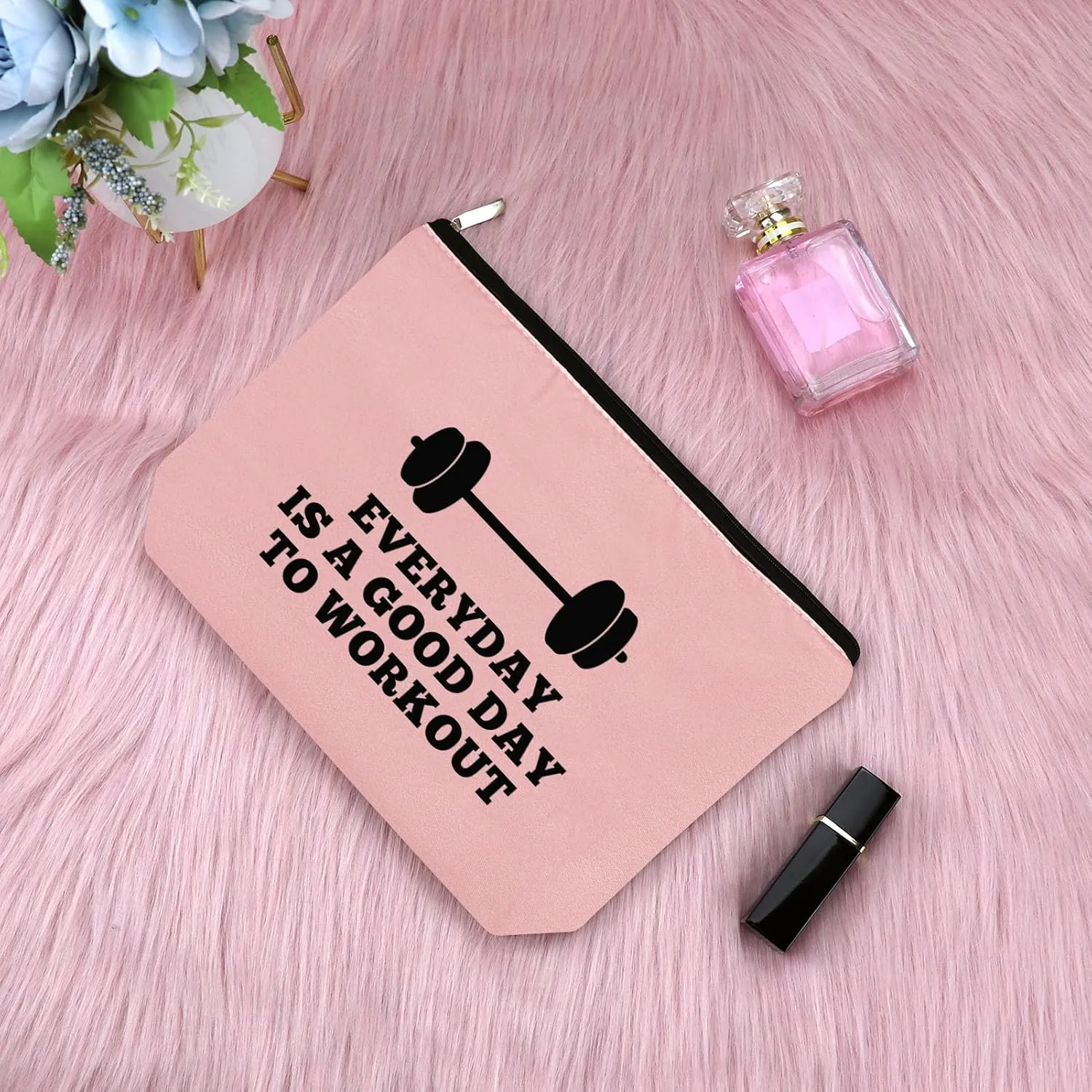 Workout Gift for Women Makeup Bag Weightlifting Fitness Gift Trainer Bodybuilding Gift Dumbbell Cosmetic Bag Inspirational Gift for Sister Friends Christmas Birthday Gift for Athletic CoachPink