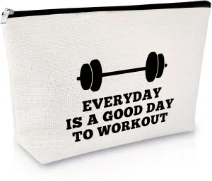 Workout Gift for Women Makeup Bag Weightlifting Fitness Gift Trainer Bodybuilding Gift Dumbbell Gift Inspirational Gift for Sister Friends Christmas Birthday Gift for Athletic Coach Cosmetic Bag