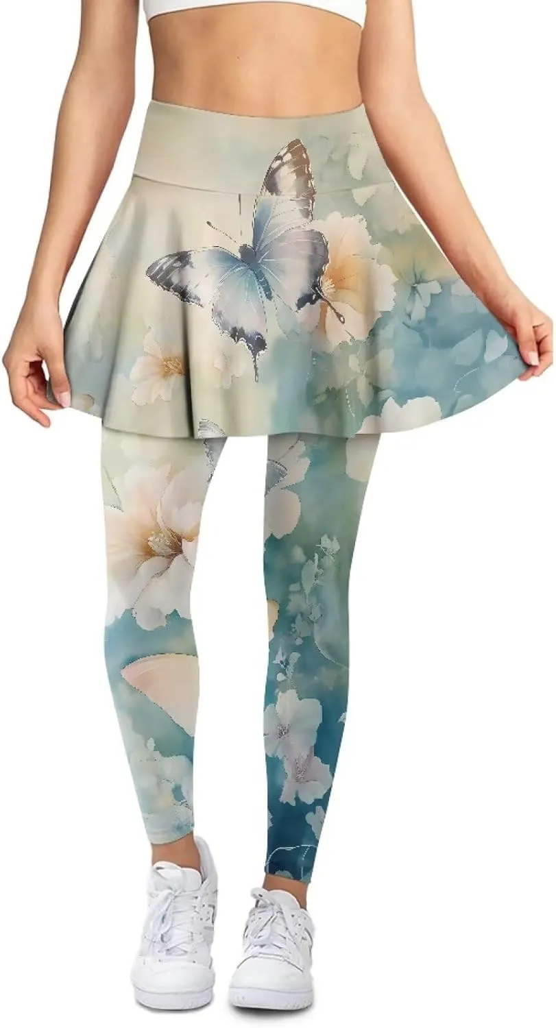 YEXIATODO Women Tennis Skirted Leggings with Pockets Yoga Leggings with Skirts Tennis Pickleball Clothing XS-3XL