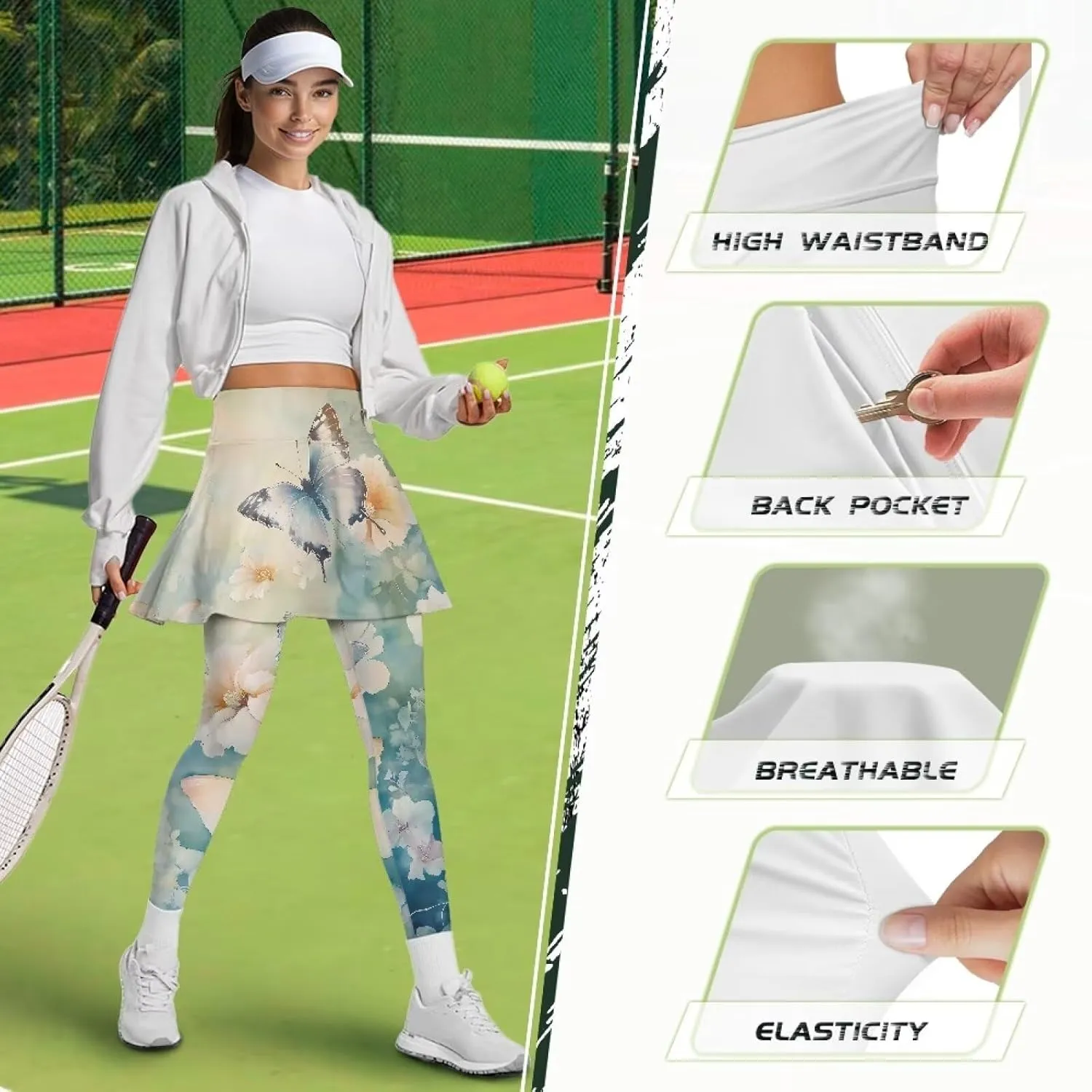 YEXIATODO Women Tennis Skirted Leggings with Pockets Yoga Leggings with Skirts Tennis Pickleball Clothing XS-3XL