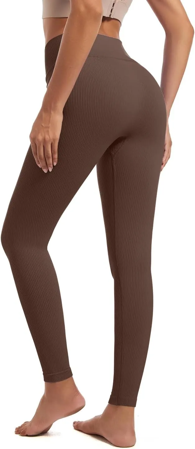YOAKUKA 3 Piece Yoga Leggings Women's Ribbed Seamless High Waist Cross Over Workout Leggings Gym Athletic Pants