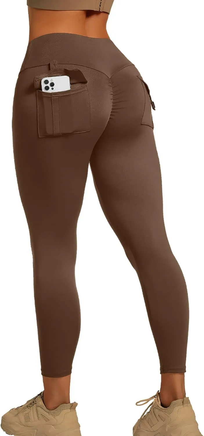 YOAKUKA Leggings with Pockets for Women Charm Tummy Control High Waist Leggings Compression Workout Gym Yoga Pants
