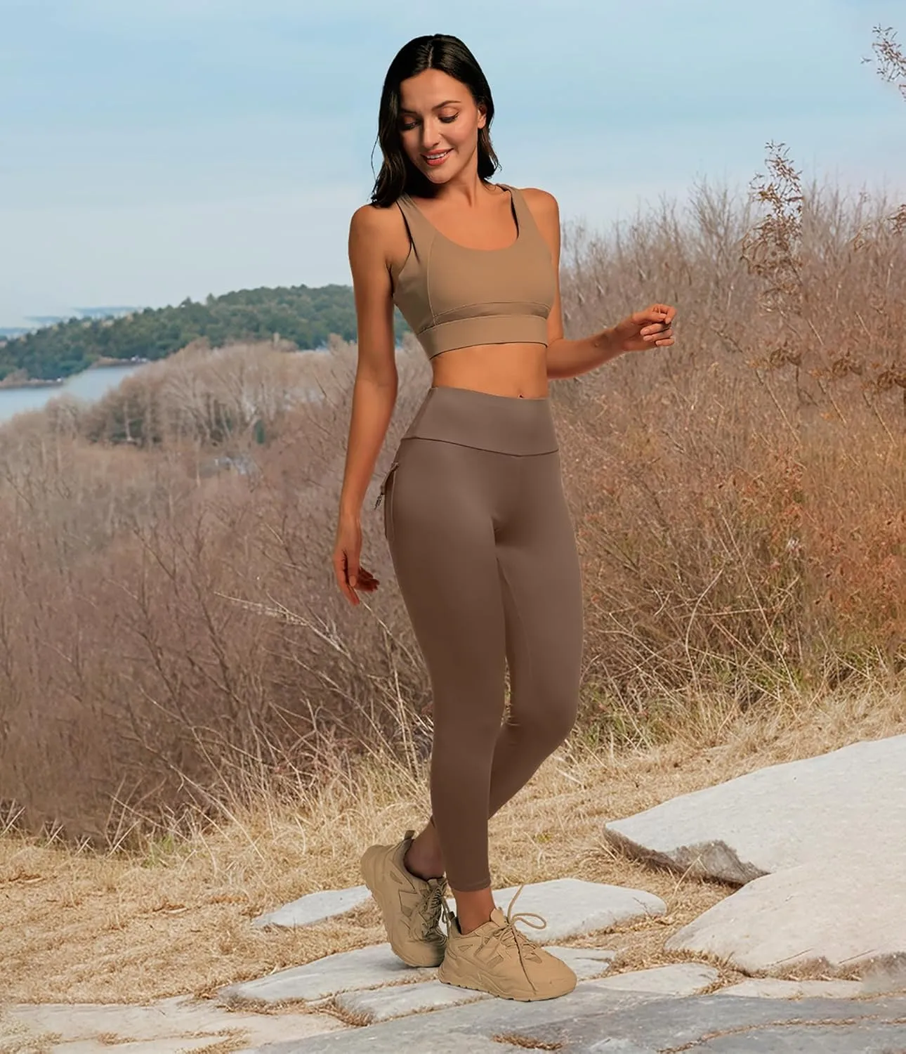 YOAKUKA Leggings with Pockets for Women Charm Tummy Control High Waist Leggings Compression Workout Gym Yoga Pants