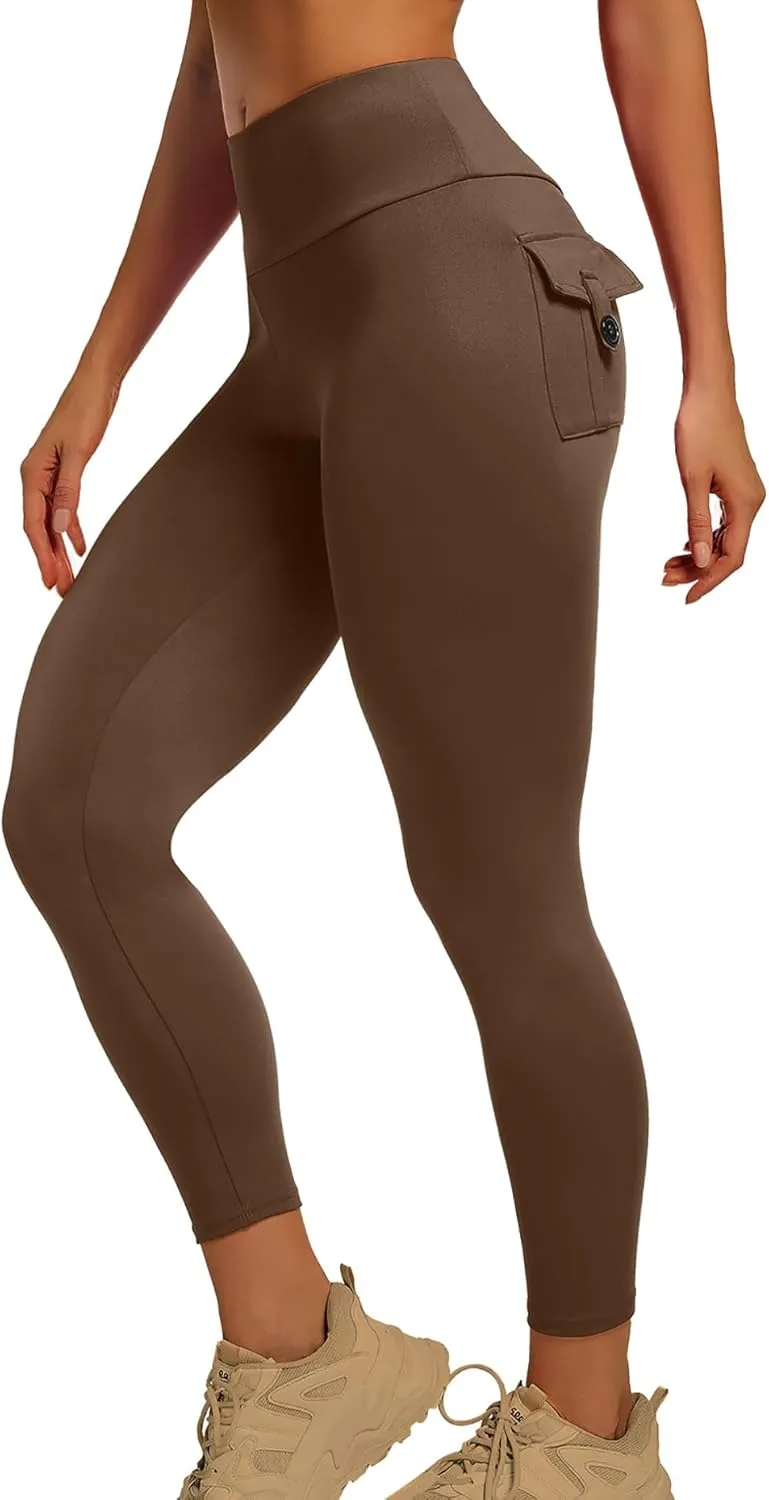 YOAKUKA Leggings with Pockets for Women Charm Tummy Control High Waist Leggings Compression Workout Gym Yoga Pants