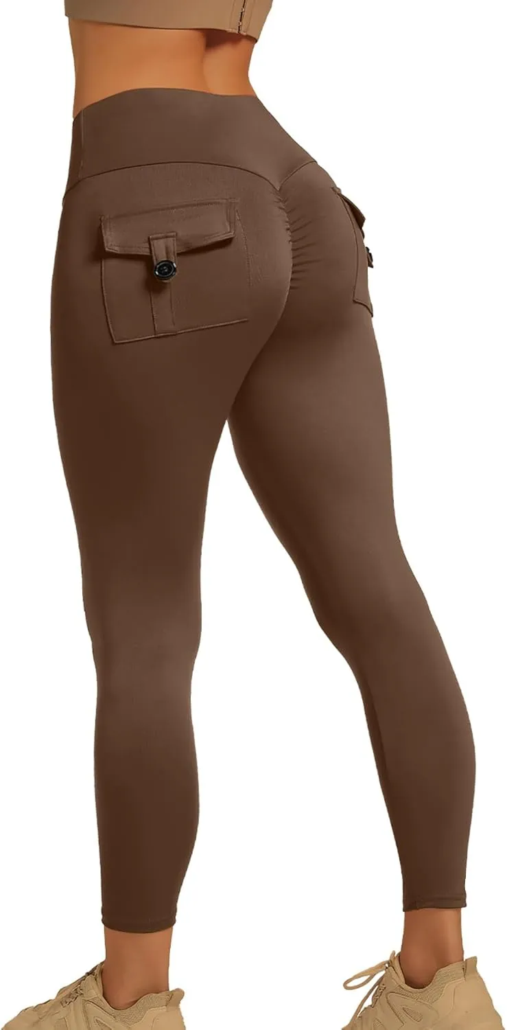 YOAKUKA Leggings with Pockets for Women Charm Tummy Control High Waist Leggings Compression Workout Gym Yoga Pants