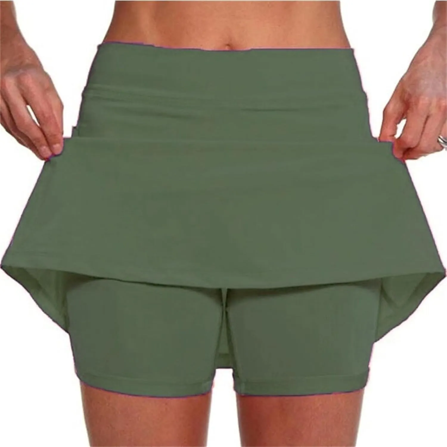 Yoga Skorts for Women Mid Waist Athletic Sports Pants with Split Skirt Casual Shorts Tummy Control Plus Size Skort