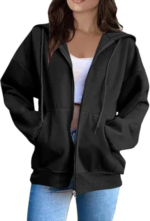 Zip Up Hoodie Women Long Sleeve Oversized Sweatshirt for Women Y2k Jacket with Pockets Fall Clothes 2024